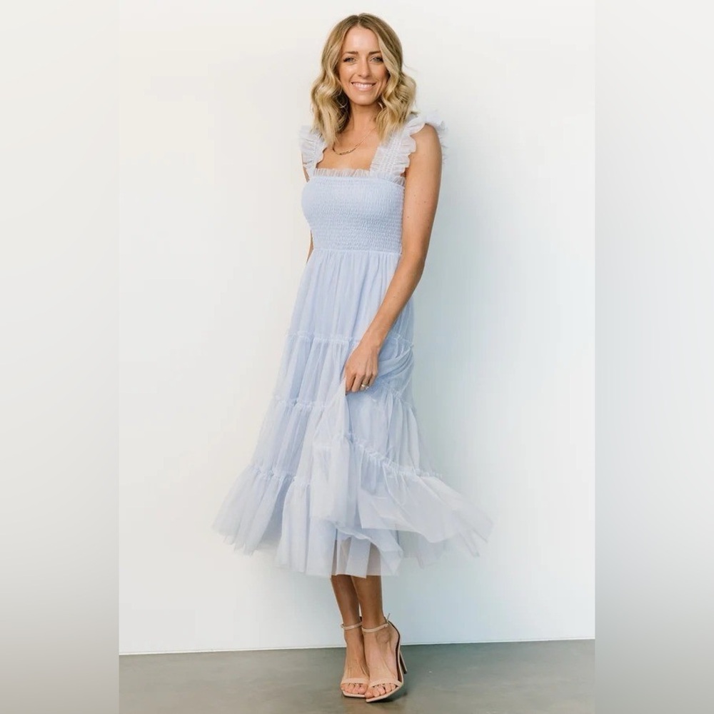 Baltic Born Emma Smocked Tulle Dress Light Blue L Wedding Party Garden Fairy - Picture 3 of 6